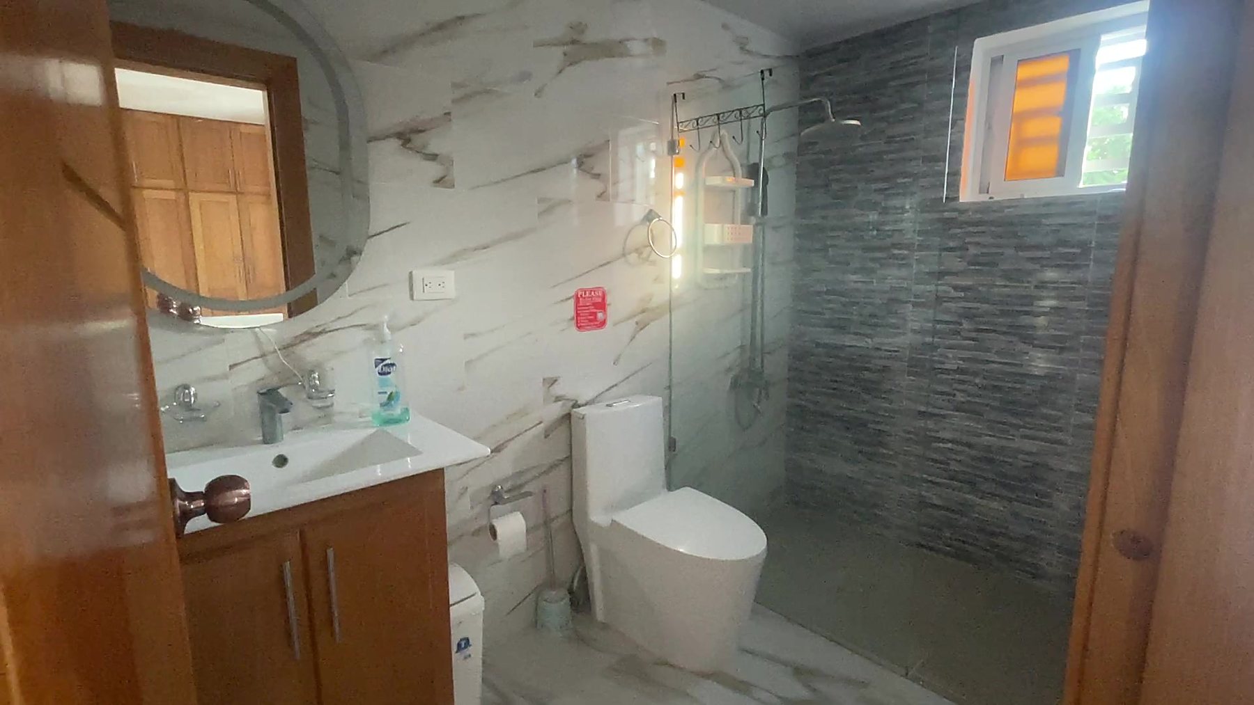 The bathroom, with a walk-in shower